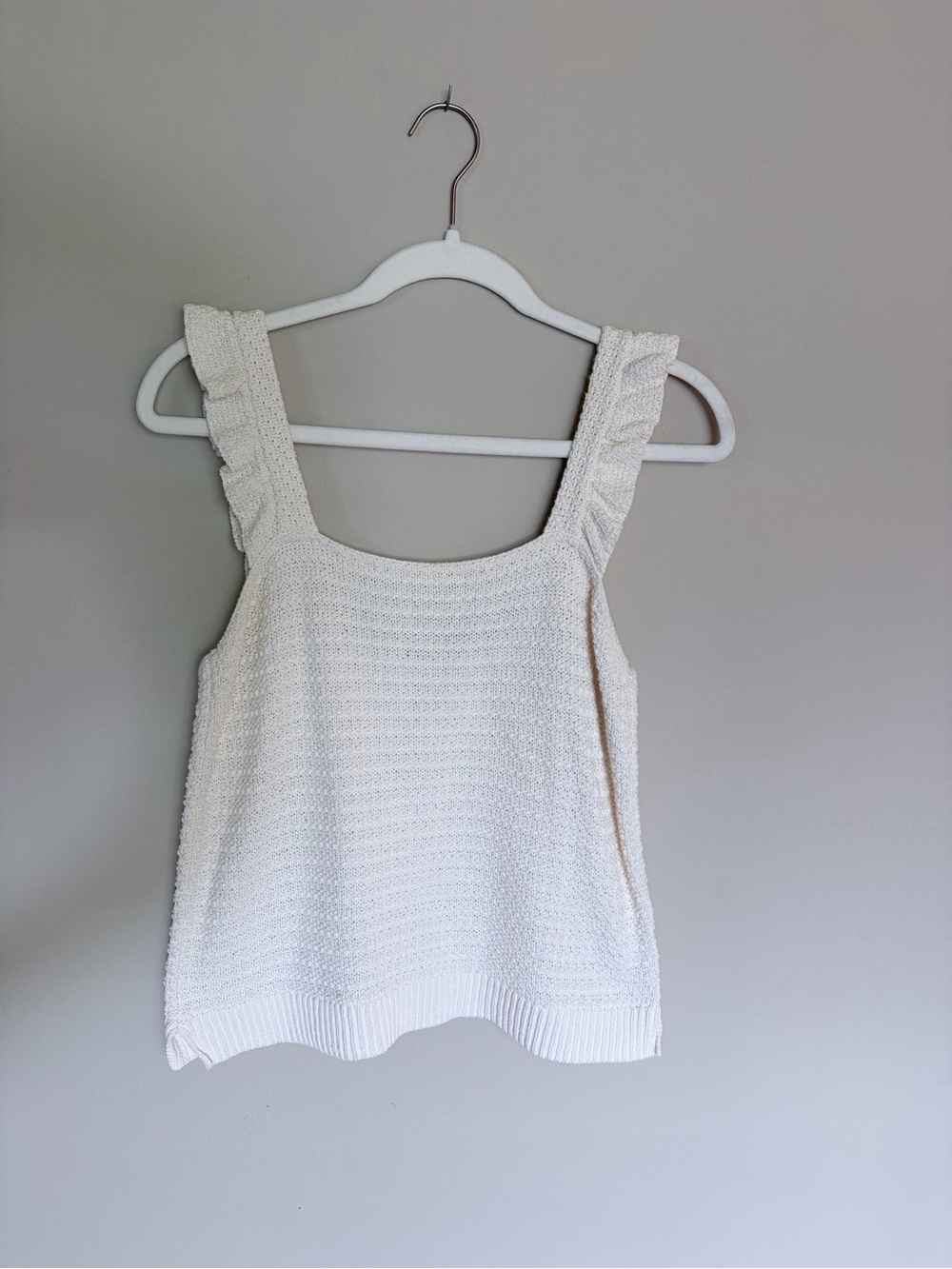Madewell Cream Knit Ruffle-Strap Tank